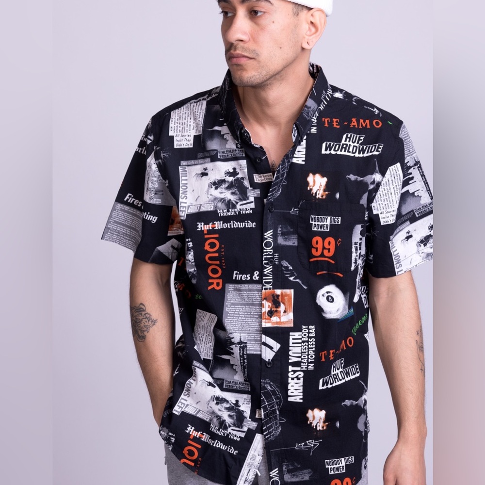 HUF HEADLINES WOVEN SHIRT BLACK